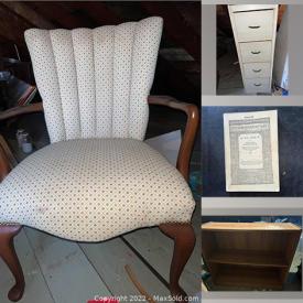 MaxSold Auction: This online auction features Antique Books, Curio Cabinet, Vintage Chair, Bedding, Bookcase, and much more.