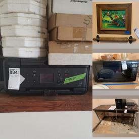 MaxSold Auction: This online auction features various items such as ceramics, collectibles, tables, cabinets, stools, fans, dolls, chairs, toys, clocks, ornaments, speakers, candle holders, microwaves, printers, records, bookshelf, mugs and much more.