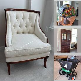 MaxSold Auction: This online auction features a wicker sofa, armoire, china hutch, buffet, coffee table, needlepoint stool, exercise bike, spreader and much more.