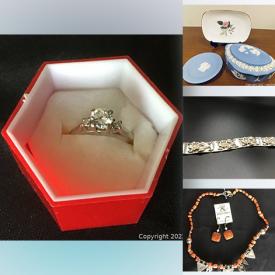 MaxSold Auction: This online auction features sterling silver jewelry, art glass, trinket boxes, teacup/saucer sets, art pottery, Toby jug, Royal Doulton figurine, Bunnykins, Delft pottery, crystal, printer, ladies clothing, standing mirror and much more!