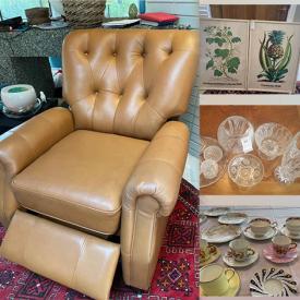 MaxSold Auction: This online auction features furniture such as upholstered recliner, shelving, and ottoman, patio furniture such as tables and chairs, home décor such as glassware, hanging art, crystal, silverplate, and ceramics and much more!