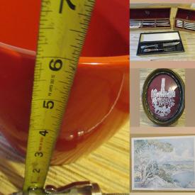 MaxSold Auction: This online auction features metal sculptures, art supplies, jewelry, fishing gear, marble eggs, small kitchen appliances, teacup/saucer sets, studio pottery, area rug, artwork, vintage posters, hand tools, table lamps, and much more!!