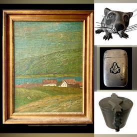 MaxSold Auction: This online auction features hand-carved signed folk art, 14k opal pendant, watercolor paintings, pottery, art glass, sterling silver medallions, sterling and turquoise rings, antique stoneware, antique toys and much more!