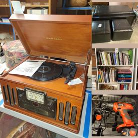 MaxSold Auction: This online auction features various items such as jumper cables, drills, tools, wire rack, jars, jewelry boxes, glassware, basket, shelves, kitchen utensils, figurines, vacuum, faux flowers, sewing machine, cabinet, hat boxes, belts, bottle openers and much more.