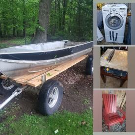 MaxSold Auction: This online auction features 14ft Boat, trampoline, collector plates, video game system, sports equipment, DVDs, outerwear, washer, dryer, art supplies, wooden rocking horse, power tools, Muskoka style chair, boats, DVDs, children\'s books, bikes, and much more!