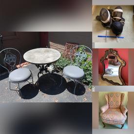 MaxSold Auction: This online auction features a patio table and chairs, curio cabinet, end table, chest of drawers, Royal Adderley china, sewing machine, lamps, wall clock, art sculpture, bandsaw and much more!