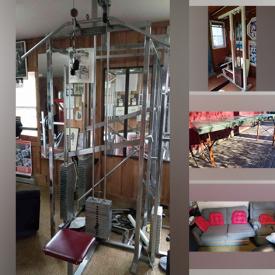 MaxSold Auction: This online auction features a sofa, solid wood cases, treadmill, exercycle, leg curl machine, universal jungle gym and other gym equipment, massage tables, electronics, mirrors, hand tools, movie projector, coffee urns, small kitchen appliances, paints and much more!