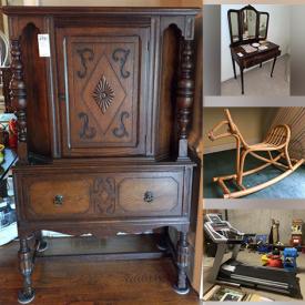 MaxSold Auction: This online auction features furniture such as chairs, tables, sewing table, shelving units, end table and more, wall art, books, wicker rocking horse, dolls, toys, clothing, decor, Wedgwood, kitchenware, lawncare, treadmill and much more!