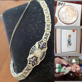 MaxSold Auction: This online auction includes collector coins, jewelry such as gold engagement ring, diamond earrings, sterling silver, framed artwork, Christmas decor, antique chairs, curio cabinet, books, 32” HD TV, banjo, mandolin, and much, much more!