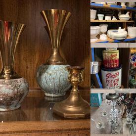 MaxSold Auction: This online auction features antique saddle stool, vintage tins, Aynsley, Lenox, Limoges, crystal ware, mid century pottery, vintage lamps, milk glass, framed art, glassware, Asian ceramics, brassware, vintage kitchenware, dishware, barware, light fixtures and much more!