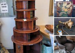 MaxSold Auction: This online auction features signed original paintings, Roseville pottery, furniture such as clawfoot table, arm chairs, leather chairs, side tables and marble top buffet, dishware, glassware, home decor, vintage lamps and much more!