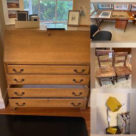 MaxSold Auction: This online auction features desk, printer, office supplies, vintage secretary desk, small kitchen appliances, pewter, sewing notions, decanters, teacup/saucer sets, books, TV,  framed wall art, twin bed frames, cedar chest, air bed, live plants, children’s books, board games, dressers and much more!