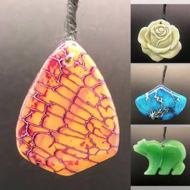 MaxSold Auction: This auction features items like pendants of all kinds such as jasper, dragon vein agate, jade, turquoise, labradorite, green onyx, amethyst, and a lot more handpainted vintage flower pots.