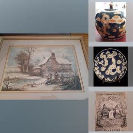 MaxSold Auction: This online auction features Royal Copenhagen plates, antique handpainted plates, Punch magazine, Mikasa glassware, Sekine road bike frame, ironstone china, magazines, vintage handblown glass, Royal Doulton, wooden pipe, electronics, jewelry, &#39;A Winter Scene in England&#39; and much more!