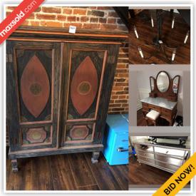 MaxSold Auction: This online auction features wall art, area rug, Birks, Le Creuset, Cuisinart pots, kitchenware, small kitchen appliances, Kitchenaid mixer, bathroom items, dog items, lighting fixtures, furniture such as a vanity, mirrored dresser, cabinet, bar stools, sofa, loveseat and much more!