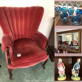 MaxSold Auction: This online auction features wingback chairs, Moorecroft lamps, Limoges, Dresden, Royal Doulton figurines, teacup/saucer sets, hobnail milk glass, cranberry glass, patio furniture, chest freezer, studio pottery, four-poster bed, dressers, TVs and much more!