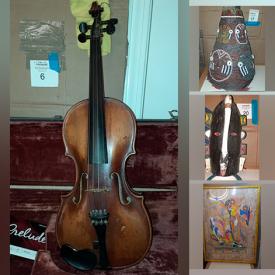 MaxSold Auction: This online auction features antique books, posters, antique jugs and cans, toolboxes, home decors, figurines, CDs, paintings, jackets, shipping crates, antique lamps, violin and much more!