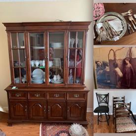 MaxSold Auction: This online auction features items like chairs, exercise equipment, weights, heater, stand, books, figurines, office items, vases, wood carvings, china sets, glassware, flatware, crystalware sets, gardening tools, tools, framed art, and much more!