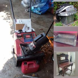 MaxSold Auction: This online auction features furniture such as shelving units, chairs, dresser, sofa, Vogel chaise, dresser, trunks, chairs, tables, sideboard and more, Toro snowthrower, carts, Jobmate pressure washer, garden tools, MDF and wood pieces, planters, garden items, silverplate, oil lamps, decor, copper items, clocks, blowtorches, binoculars, china, glassware, drafting supplies, electronics, walkers, fans, wall art, electronics, tools, vacuum cleaners, LPs, linens and much more!