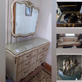 MaxSold Auction: This online auction features dining table, dining chairs, side board hutch, wall art, LPs, compact disc collections, glassware, lamps, side table, mirror, sofa, home decors, book shelf, headboards, chest, dresser, tools, children videos and much more!