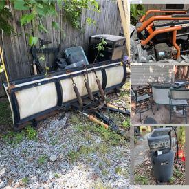 MaxSold Auction: This online auction features workmen cycle bike, plant stands, step ladders, shop vac and car jacks, tailgate extension, gardening soil and equipment. Includes two-wheel barrels, vehicle ramps, yard tools, air compressor, propane heater, lawnmower and Weedwhacker. Also includes bar table and chairs, deck table, BHG propane grill, table saw, shelves and much more!