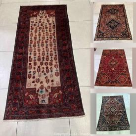MaxSold Auction: This online auction contains a great variety of rugs. Iranian Vintage Handmade Rugs, All Wool Oriental Tribal Rug, All Silk Oriental Rug, All Silk Oriental Turkish Rug, Antique 1950/60’s Persian Rug and much more!