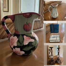 MaxSold Auction: This online auction features Glass Candle Holders, Art, Menorah, Brass Vase, Silver TeaPot, Jester Doll, Ceramic Pitcher, Oil, and Vinegar Containers, Resin Cheese Server, Stone Box, Brass Box, Decorative Art, Brass Decorative Boot, Canisters and Dishes and much more!!