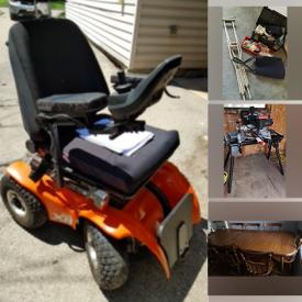 MaxSold Auction: This online auction features a Neco scooter, gardening tools such as a Honda push mower and rototiller, wheelbarrow, pitchfork and weed puller. Includes wall art, metal detector, solar panels, Roomba, and battery charging equipment. Also includes kitchen appliances, pots and pans, vases, printer, TV and vacuum. Includes a variety of tools such as saws, squares plumb line and much more!