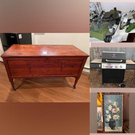 MaxSold Auction: This online auction features wall art, sterling silver, GI Joe, furniture such as cedar chest, wooden table, vintage TV cabinet, folding bar and upholstered chairs, books, lamps, glassware, porcelain decor, XBox 360 with games, power tools, Klipsch surround sound, DJ lighting, Yamaha keyboard and much more!