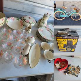 MaxSold Auction: This online auction features Franciscan Desert Rose China, Nice Vintage Green Decanter With Cups, Vintage Heavy Yellow Floral Pitcher, Carnival Glass Orange, Kids Ride On Plus More and much more.