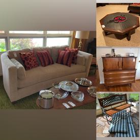 MaxSold Auction: This online auction features sewing machine, rocker, lamps, table, sofa, end table, piano, faux flower, wall art, mirror, silver plates, coffee table, display cabinet, figurines, dishes, glassware, cookware, recliner, African art, TV, electronics, area rugs, cleaning tools, linens, jewelry, armoire, gardening tools, speaker and much more!