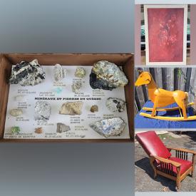 MaxSold Auction: This online auction features artworks, collectibles, antique chair, vintage items, silverware, pez dispenser, Hockey cards, rocking horse, Abstract painting original Oil, hand curved, Razor Scooter, tool chest, tools and much more!