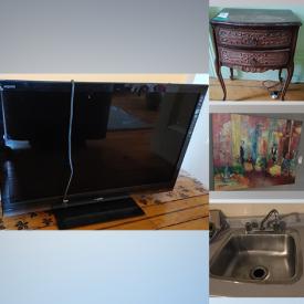 MaxSold Auction: This online auction features framed artwork, 40” Aquos TV, furniture such as wooden tables, wingback chairs, highboy dresser, dressing table with stool and bistro set, countertop, pedestal sink, light fixtures, books, area rugs, interior doors, chest freezers, Frigidaire dishwasher, Whirlpool stove and much more!