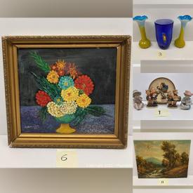 MaxSold Auction: This online auction features lithograph, oil on Masonite, Mid-century art, Murano, Hummel figurines, art, prints, vintage glassware, flexible sled, costume jewelry, singer sewing machine, mirror, Vintage Royal Daulton. Vintage Mar crest, Tommy Bahama bowls, side table, rugs, kaleidoscope, pottery Bose radio, collectible tins, collectible plates and much more!