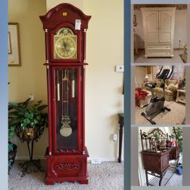 MaxSold Auction: This online auction features a chest & mirror, coffee table, end tables, cabinet, glassware, coffee maker, bakeware, wall art, cleaning supplies, climber, exercycle and much more!