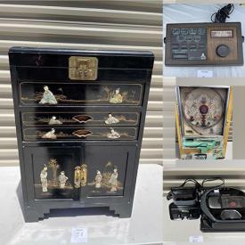 MaxSold Auction: This online auction features costume jewelry, Collectible Quarter, piano, trombone, pachinko machine, walnut and oak chairs, vintage toys, vintage train lot, and brass coke bottle. VCR player, boombox, typewriter, portal bar, Bose radio, electronics, speaker, projector, clocks, mirror, Hotwheels, vinyl, camera, figurines, Christmas ornaments, vintage toolbox and much more!