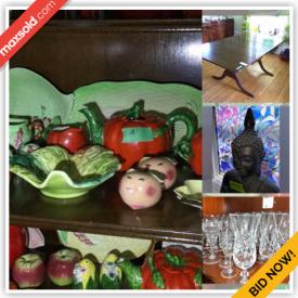 MaxSold Auction: This online auction features Waterford crystal, vintage fine china, furniture such as buffet cabinet, antique dining chairs, arm chairs, and vintage dining table, stemware, lamps, kitchenware, Hoover carpet cleaner, canning supplies, Le Creuset, stained glass, hand tools, yard tools and much more!