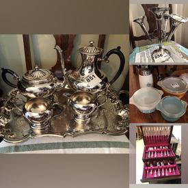 MaxSold Auction: This online auction features silver plated tea set, dresser set, vintage epergne centrepiece, teacup/saucer sets, vintage Pyrex, crystal stemware, Bossons heads, Sandicast sculptures, art glass,  jadeite dive equipment, marine accessories, vintage books, and much, much, more!!
