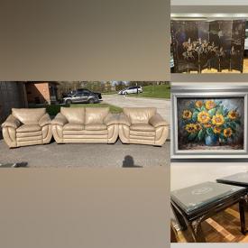 MaxSold Auction: This online auction features leather furniture, telescopic ladder, vintage rawhide tribal art, mirror coffee table, fitness gear, guitar, room divider and much more!