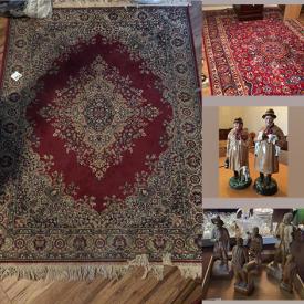 MaxSold Auction: This online auction features area rugs, Royal Doulton figurines, gate leg table, Moorcraft, mahogany dining table & chairs, watercolours, wood carvings, steins, small kitchen appliances, horse brass, Bosson heads, printer, poster bed, Wedgwood collector plates and much more!