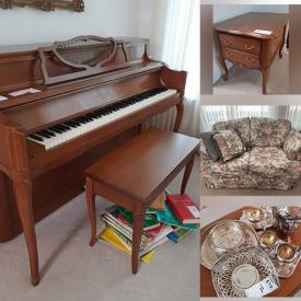 MaxSold Auction: This online Auction features a Mason & Risch Piano, Edinburgh Crystal, a mahogany dining table, glass and dinnerware, some signed art prints, paintings and much more!