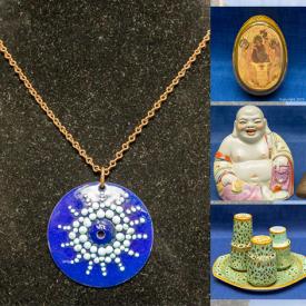 MaxSold Auction: This online auction features art pottery, teacup/saucer sets, art glass, Inuit art,  Baoding balls, Bunnykins, Fenton glass, trinket boxes, vintage costume jewelry & watches, antique enamel egg beads, area rugs, wooden tribal chairs, and much, much, more!!