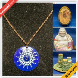 MaxSold Auction: This online auction features art pottery, teacup/saucer sets, art glass, Inuit art,  Baoding balls, Bunnykins, Fenton glass, trinket boxes, vintage costume jewelry & watches, antique enamel egg beads, area rugs, wooden tribal chairs, and much, much, more!!