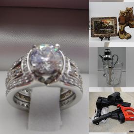 MaxSold Auction: This online auction features fine jewelry such as gold, sterling silver, gemstones, vintage, and satin hangers, belts, teacup/saucer sets, storage tubs, yard tools, stemware, LE die-cast cars, table linens, collector plates, art glass, jewelry stand, vintage steamer trunk and much more!