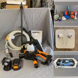 MaxSold Auction: This online auction features Apple earphones, area rugs, linens, power washer, kitchenware, shelving, dog supplies, dishware, robot vacuum, lamps, Pyrex, books, Blu-rays, DVDs, hand tools, and much more!