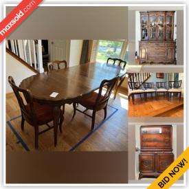 MaxSold Auction: This online auction features dining table, chairs, mahogany chest, dresser, lamps, boombox, sewing machine, love seat and much more!