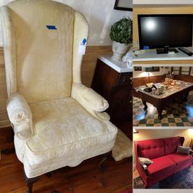 MaxSold Auction: This online auction features slate pool table, crystal ware, furniture such as oak dining table, wall cabinets, Ethan Allen chair and rattan sofa, workbench, serveware, lamps, pottery, vintage doilies, vintage toys, office supplies and much more!