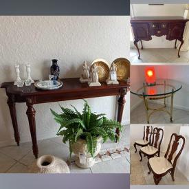 MaxSold Auction: This online auction features Plates, Holders, Console Table, Buffet Desk, Wall Art, White Mikasa, Napkin Rings, Center Piece, Dining Table, Dining Chairs, Vanity, Ceramic Pots, lamp, Stools, Sofa, Pillows, Recliner, Fitness Machine, Containers, Two Bakeware and much more!