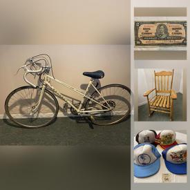 MaxSold Auction: This online auction features framed wall art, glassware, JVC receiver, record player, collectible currency, sterling silver jewelry, salt lamp, novelty hats, antique rocking chair, women’s bicycle and much more!