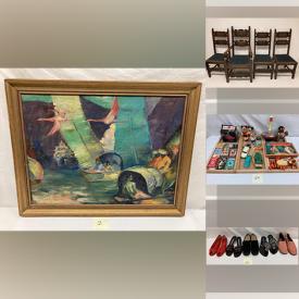 MaxSold Auction: This online auction features oil paintings, Lenox crystal, Limoges plates, Royal Doulton, furniture such as end tables, vintage rush seat chairs, and antique corner chair, glassware, vintage toys, costume jewelry and much more!